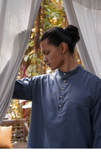 Baju Melayu Cekak Musang Zarama, Medium Blue